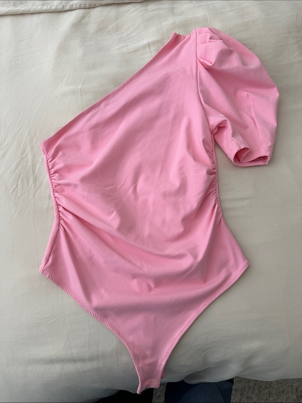 Free People Pink One-Shoulder Ruched Bodysuit